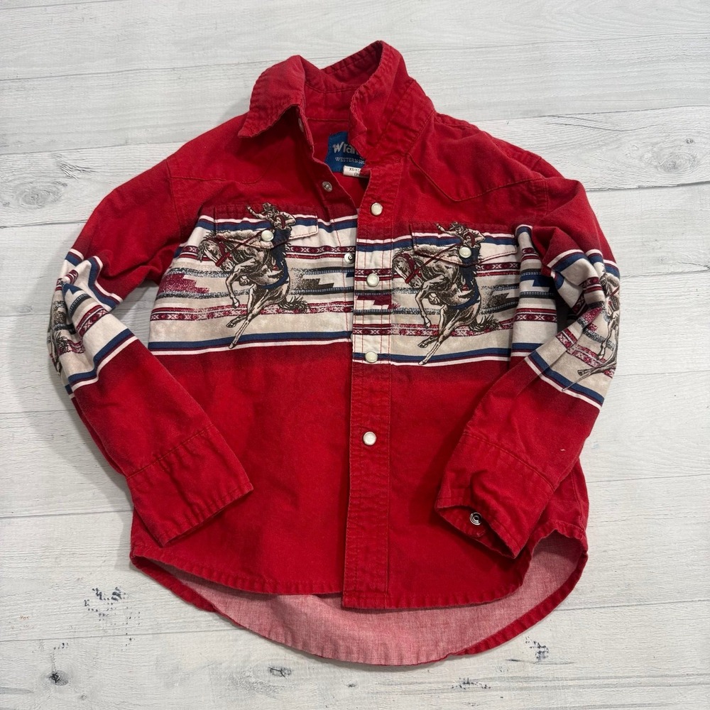 Wrangler kids vintage cowboy red button down shirt XS 3/4